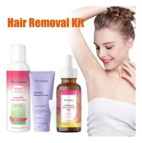.w. Kit Depilatorio Sin Dolor Spray Crema Aceite Calmante H.