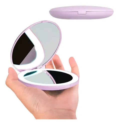 Espejo Led Plegable Portátil Para Maquillaje Cartera Doble