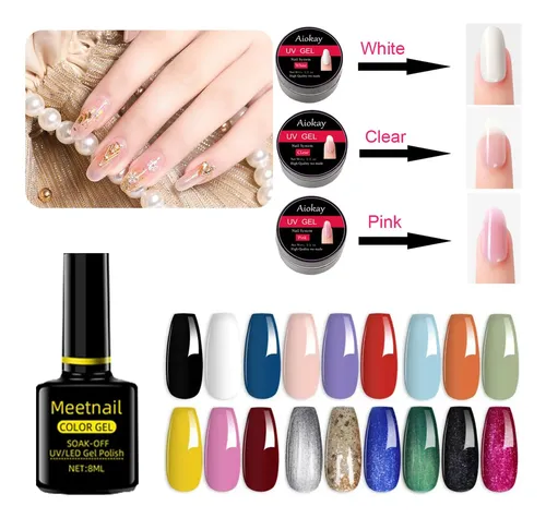 Set Profesional Uñas Gel 22 Esmaltes 3 Colores Lámpara Uv