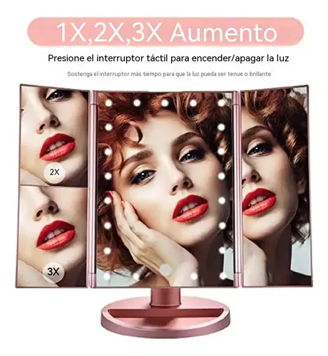 Espejo Maquillaje Luz Tríptica Aumento 3x/2x/10x Buen Regalo