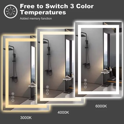 Espejo De Baño Led Amorho 91x81cm Con Luz, Antivaho, 3 Color