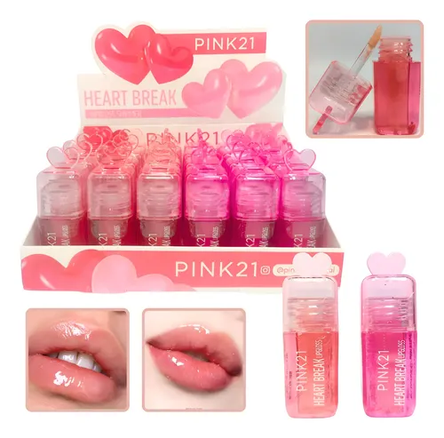 Lip Gloss Shimmer Hidratante Con Glitter Heart Break Pink 21