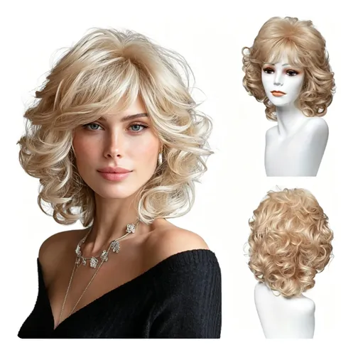 Peluca Bob Corto Rizado Para Mujer, Estilo Voluminoso 30cm