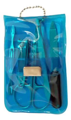 Set Manicura Neceser Transparente Azul X 5 Pzas Art N8503