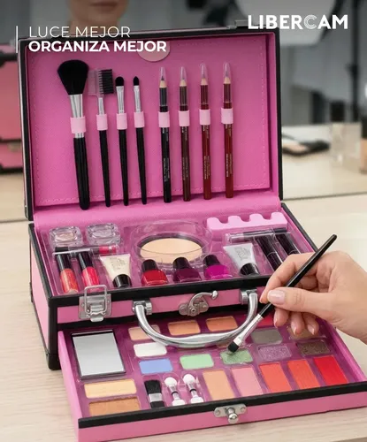 Maletin De Maquillaje Porta Cosmetico Makeup 31 Piezas LIBERCAM BAMA-02 Color Rosa