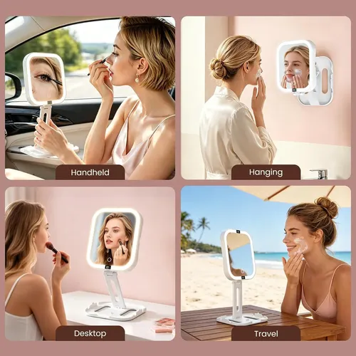 Espejo Maquillaje Viaje Recargable 2 Caras Luz Ajustable