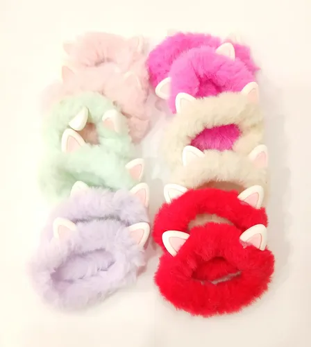 Pack X12 Colitas De Pelo Peluche Orejitas Colores Surtidos