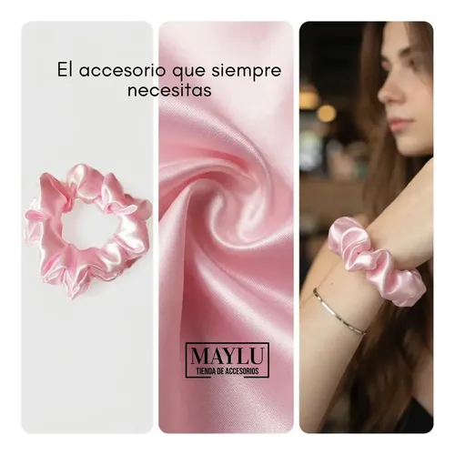 Scrunchie Saten, Colita De Raso Anti Frizz Rosa Bebe