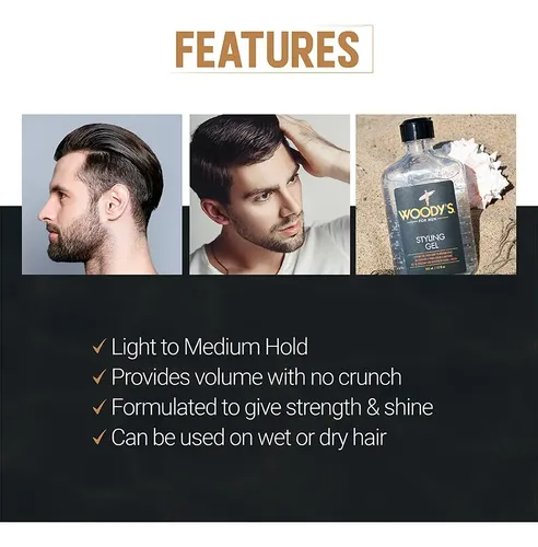 Gel De Peinado Woody’s Para Hombre, De Fijación Ligera A Med