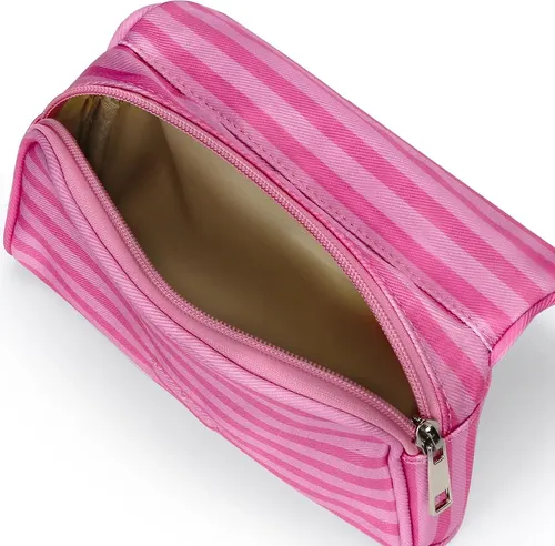Bolsa De Maquillaje De Nylon Linda Para Mujeres Raya Rosa