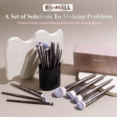 Set De Brochas De Maquillaje Bs-mall 18 Unidades Coffee