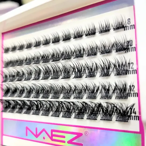Kit De Pestañas Cluster Naez 2 Estilos Largos Mix Negro Bc2666 W02 + T50 Grosor 0.07 Largos Mix De 8 A 14 Mm