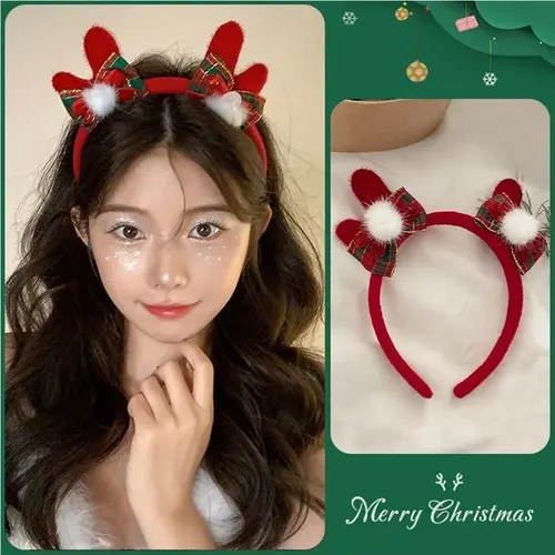 Linda Diadema De Astas De Ciervo, Aros De Pelo Navideños F