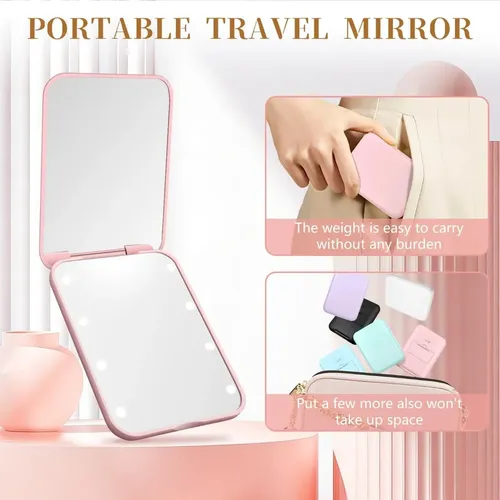 2pcs Espejo De Maquillaje Led Aumento 2x Portatil Para Para