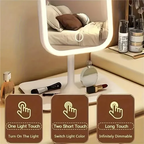 Q Espejo De Maquillaje Plegable Led De 3 Colores, Interior M
