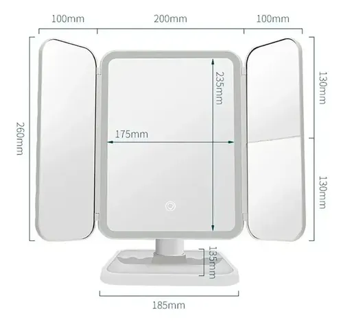 Espejo Maquillaje Led Ajustable Recargable Tactil Triptico