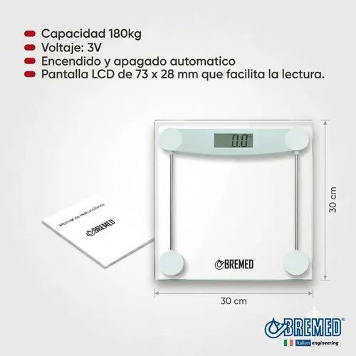 Balanza Digital Baño Lcd Personal Corporal 180kg Bremed 3019