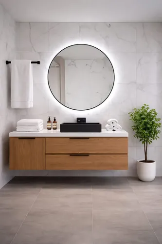 Espejo Luz Led Pared Baño 70 Cm Redondo Moderno Borde Negro