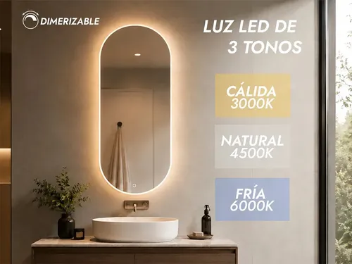 Espejo Para Baño Ovalado Led Táctil Con Desempañador Ovalado