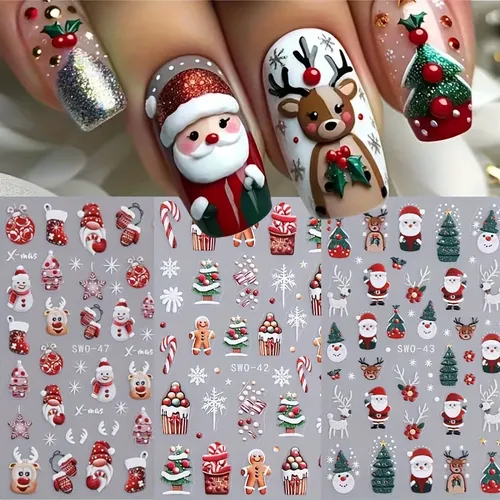 Pegatinas Uñas Navideñas 3pzs Con Santa Y Reno Nieve Mc-swo-42+43+47-3
