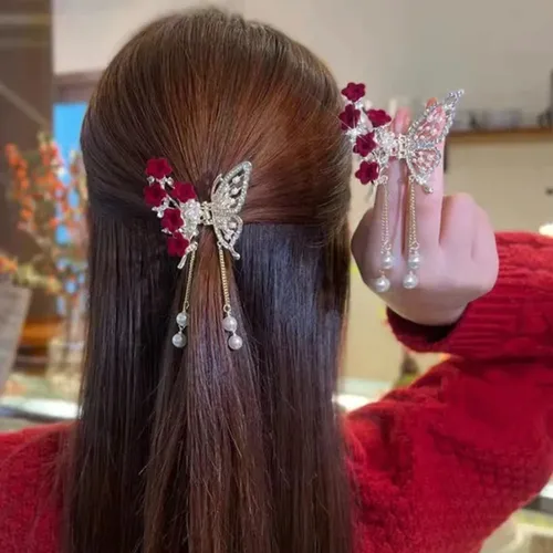 Broche Pinza Pelo Mariposa Dorada Flores Perlas Cadenas Opción 3