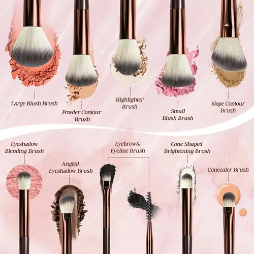 Set 10 Brochas De Maquillaje Koulate Sintéticas Café