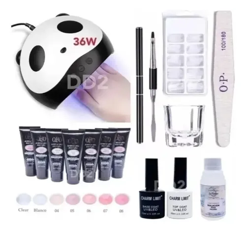 Kit Polygel Qbd 30ml Cabina 36w Pincel Lima Molde Top Base