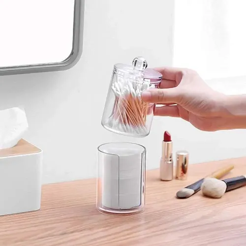 Organizador De Maquillaje Doble De Acrilico Algodon Hisopo