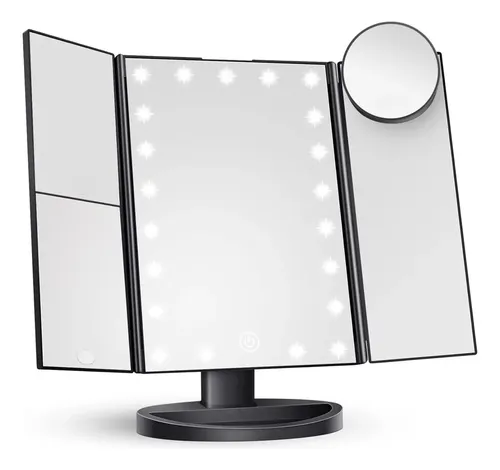 Espejo Tríptico LED para Maquillaje Norcel, Portátil con Aumentos y Luz Regulable Táctil