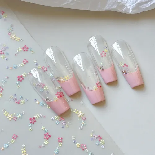 Pegatinas De Uñas Con Diseño Floral En Relieve, Tamaño Peque