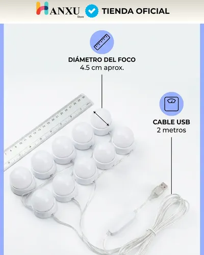 Luces Led Para Espejo Baño Tocador Usb Con 3 Tonos De Luz