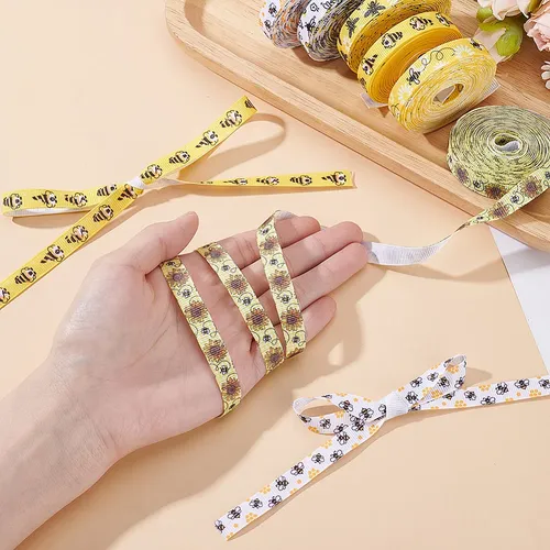 6 Rollos De Cintas De Poliéster Con Estampado De Abejas, Col Color Mixto Abejas