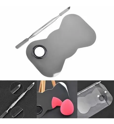 Paleta Mezcladora Maquillaje Con Espátula Acero Inoxidable
