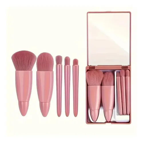 Set 5 Pinceles Y Brochas Maquillaje Portátil Espejo Estuche