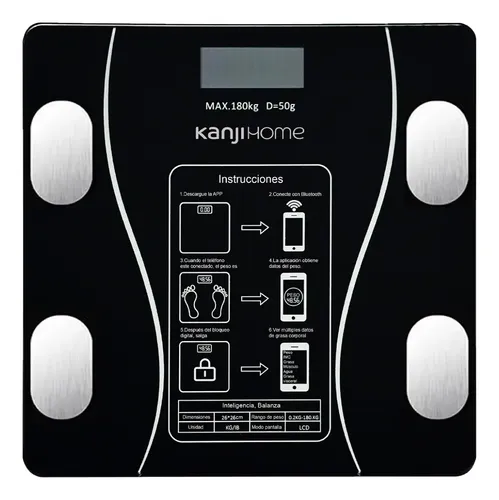 Balanza De Baño Kjh-bl28l-bt Kanjihome Bluetooth Hasta 180kg Color Negro