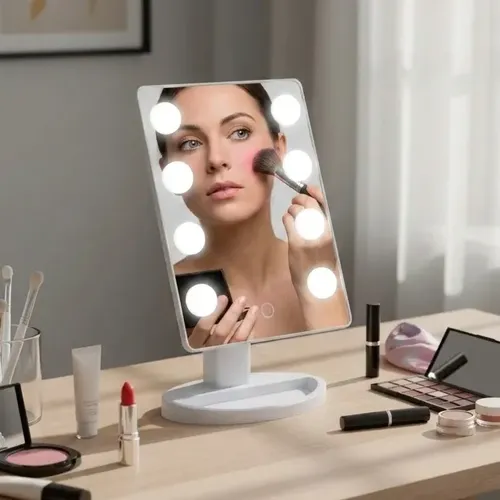 Espejo Maquillaje Luz Led Táctil Giratorio 3 Modos Makeup