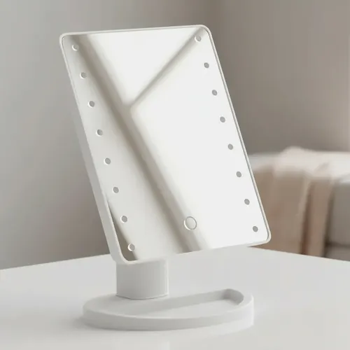 Espejo De Maquillaje Rectangular Con Luz Led Marco Blanco