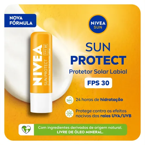 NIVEA Bálsamo Labial Sun Protect FPS 30 4,8g, Hidratación Intensa 24h, Protección Solar, Cuidado Diario, Manteca de Karité