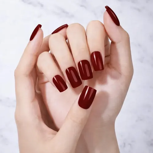 Tiras De Uñas de Gel Premium 22u Autoadhesivas – No Necesitan Lámpara Uv – Bordó Profundo