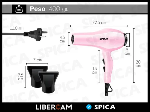 Secador Pelo Cabello Spica Sp-1900 2 Velocidades 220v