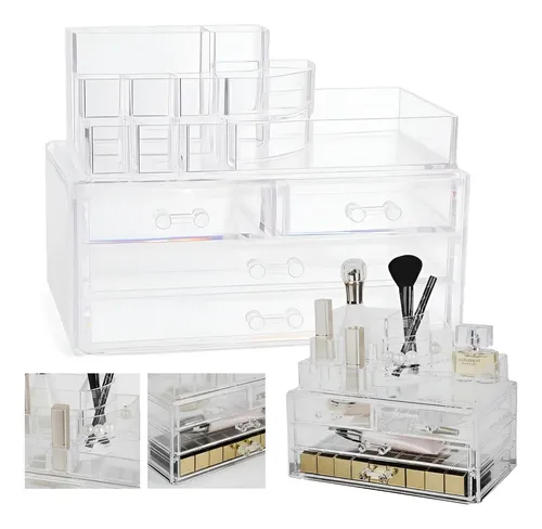 Organizador Maquillaje Acrílico Luvina Transparente 10 Compartimentos