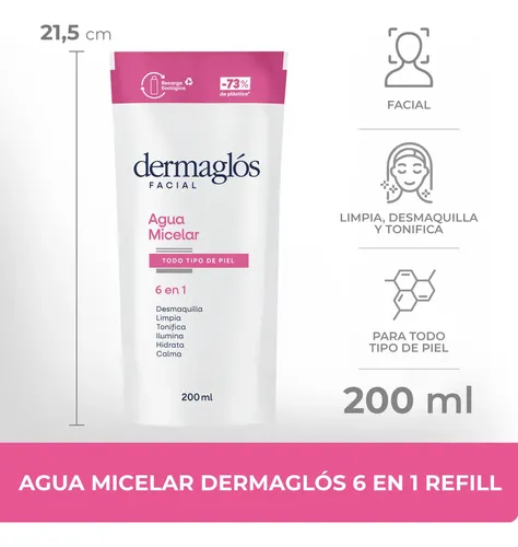 Dermaglós Facial Agua Micelar 6 En 1 Desmaquillante Refill