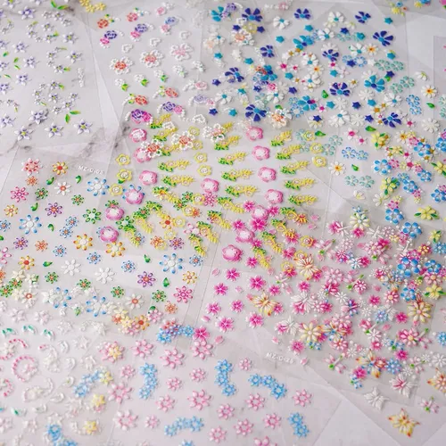 30 Pegatinas De Uñas Con Flores De Colores No Repetidas