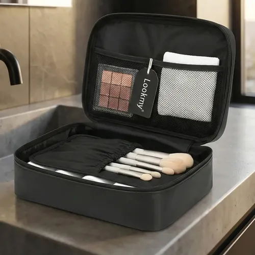 Neceser viajero negro Lookmy | portacosmético necessaire organizador valija o bolso | porta maquillaje y cosméticos impermeable para mujer hombre | ideal maleta, gym, fin de semana, avión