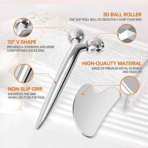 Set Masajeador Facial Infiniterelax Rodillo Y Gua Sha Plata