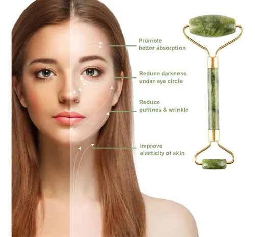 Kit Masajeador Facial Jade Roller Y Gua Sha 5 Unidades Verde