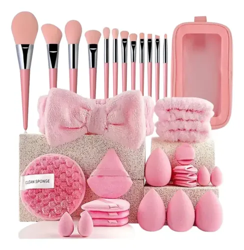 Mega Set Maquillaje X32u Brocha Vincha Esponjas Estuche Eco