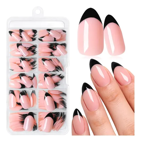 Uñas Postizas Stiletto Medium Claw Black French Tip