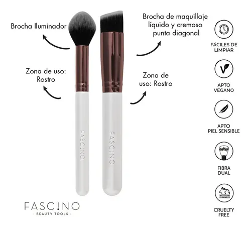 Set 15 Brochas Maquillaje Fascino Rosa Y Blanco