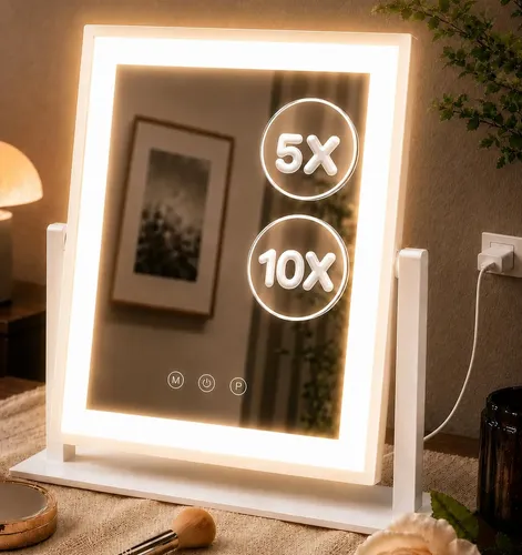 Espejo De Maquillaje Iluminado Decadence Con Lupas De 10x/5x Blanco